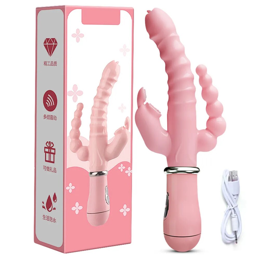 3 In 1 Rabbit Vibrator Masturbators Dildo Sex Toys Licking Vagina G-Spot Stimulator Anal Vibrator for Women Adult Toys Products