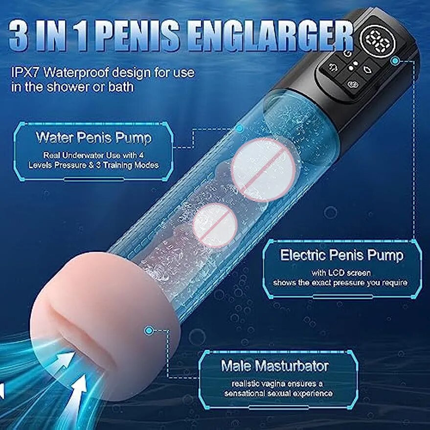 3 in 1 Water Penis Vibrator Pump Male Sex Toys 12 Smart Training Modes Hydro Penis Enlarger Trainer Men Waterproof Masturbators