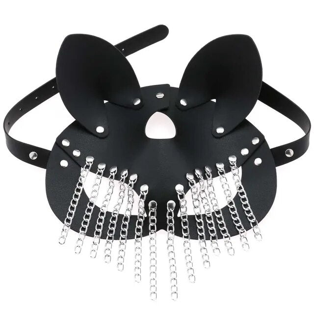 EagleKu Women Sexy Mask Tassels Half Face Fox Cosplay Leather Sex Halloween Party Mask Masquerade Ball Fancy Masks Punk Collar