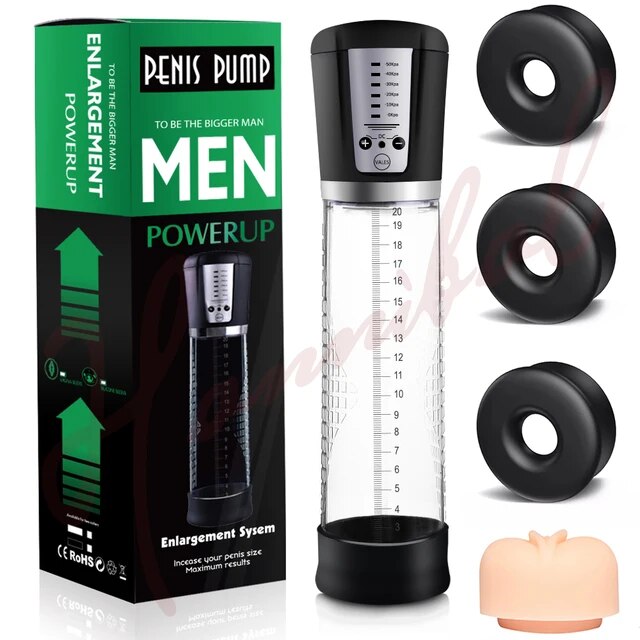 IPHISI Electric Penis Pump Male Masturbator Vacuum Pump Extender Enlarger Dick Pump Cock Ring Adult Delayed Ejaculation Training