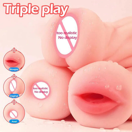 Men's Aircraft Cup Portability Masturbator Oral Vaginal Anal Masturbation Soft Adhesive Real Sex Toys for Men