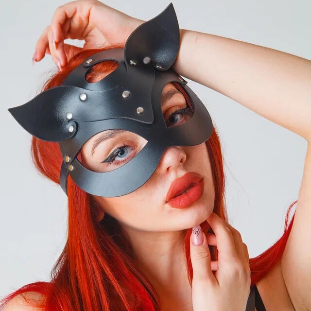 PU Fetish Leather Mask Sexy Lingerie For Ladies Leather Harness Cat Mask Erotic Costumes Party Halloween Cosplay Toys Face