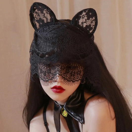 Sexy Cosplay Party Masquerade Headwear Lace Veil Cute Cat and Rabbit Ears Cosplay Headband Hairpin Women Squid Game Anime