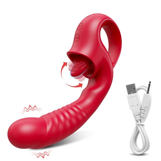 Tongue Licking G Spot Vibrator Female 20 Modes Swing Nipple Clitoris Dildo Multiple Stimulation Adult Goods Sex Toys for Women