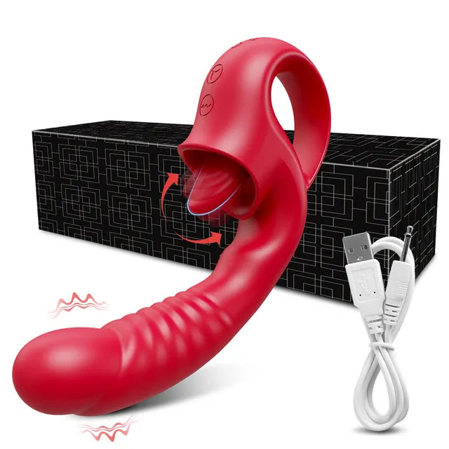 Tongue Licking G Spot Vibrator Female 20 Modes Swing Nipple Clitoris Dildo Multiple Stimulation Adult Goods Sex Toys for Women