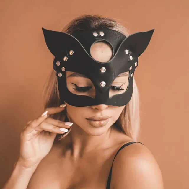 Women Sexy Harness Belt Half Masked Kitten Mask Chain Leather Collar Party role-playing set Fetish Clothing Accessorie
