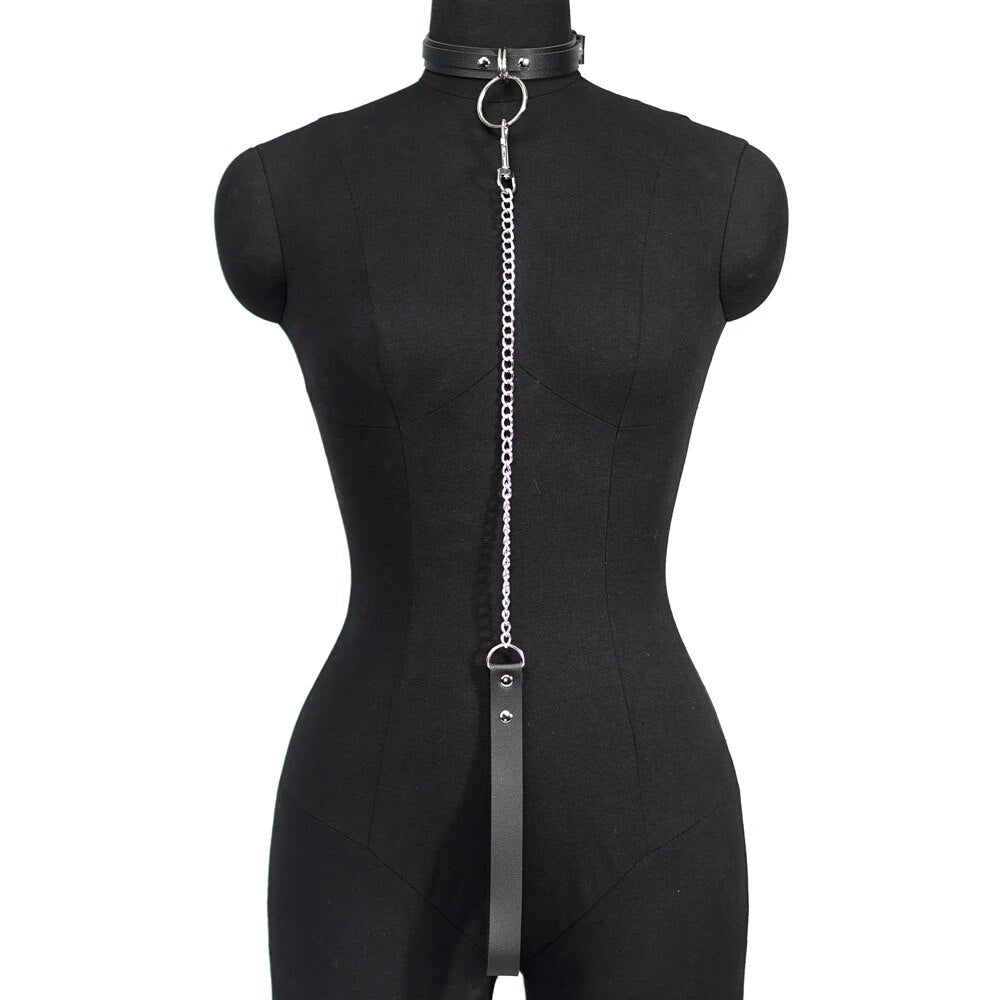 Women Sexy Harness Belt Half Masked Kitten Mask Chain Leather Collar Party role-playing set Fetish Clothing Accessorie
