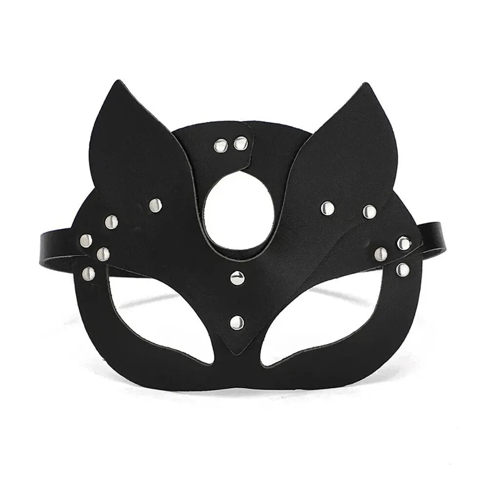 Women Sexy Mask Half Face Cosplay Leather Mask Party Mask Chain Harness Necklace Masquerade Ball Fancy Masks Punk Collar BDSM