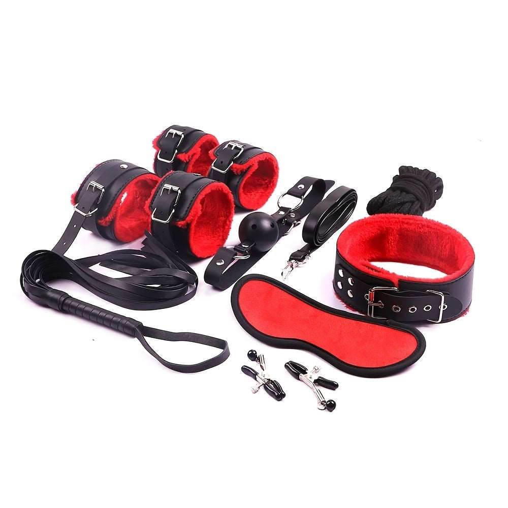 BDSM Bondage Set; Erotic Bed Games; Adults Handcuffs; Nipple Clamps; Whip Spanking Anal Plug Vibrator SM Kit; Sex Toys For Couples