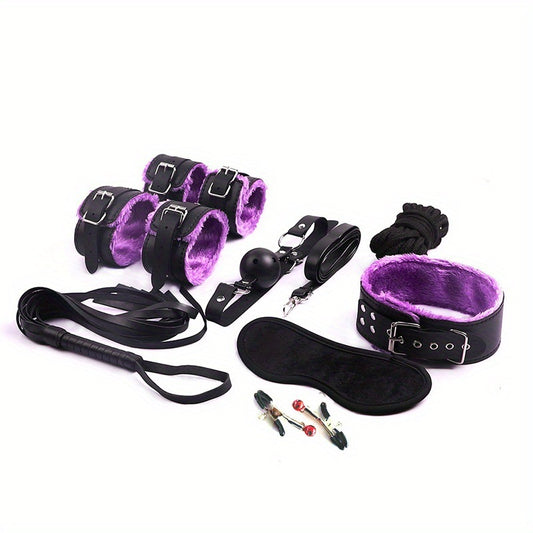 BDSM Bondage Set; Erotic Bed Games; Adults Handcuffs; Nipple Clamps; Whip Spanking Anal Plug Vibrator SM Kit; Sex Toys For Couples